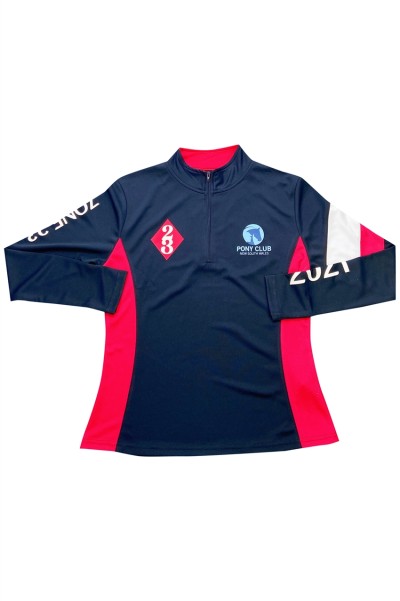 Customized multi-color color matching half chest zipper design flat machine neck contrast color printing logo women's horse racing training suit   W222 side view